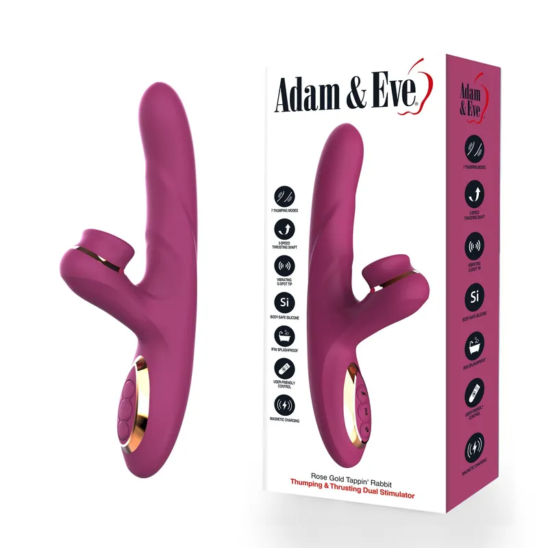 Adam & Eve Rose Gold Tappin' Thumping and Thrusting Dual Stimulating Rabbit