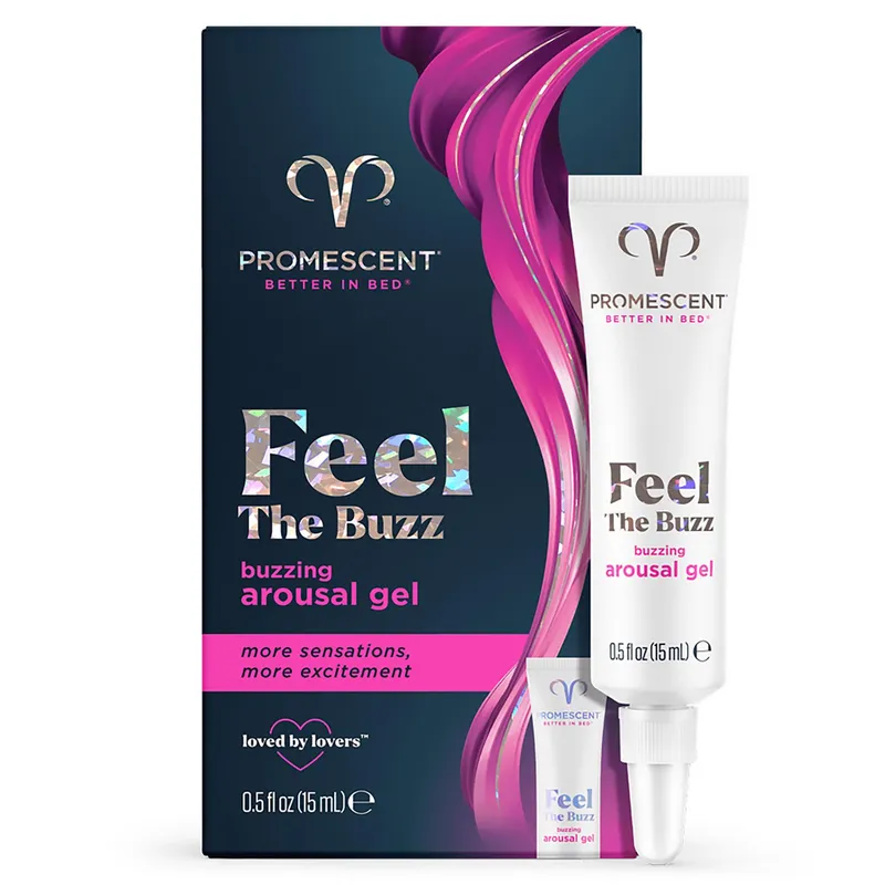 Promescent Feel the buzz Buzzing female arousal gel front of bottle and box